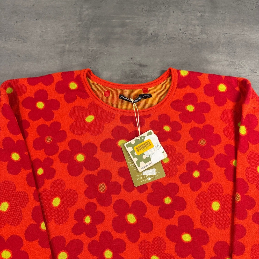 Gudrun Sjoden Sweater Womens L Polli Orange Red Floral Organic Cotton NEW Indie - Picture 3 of 9